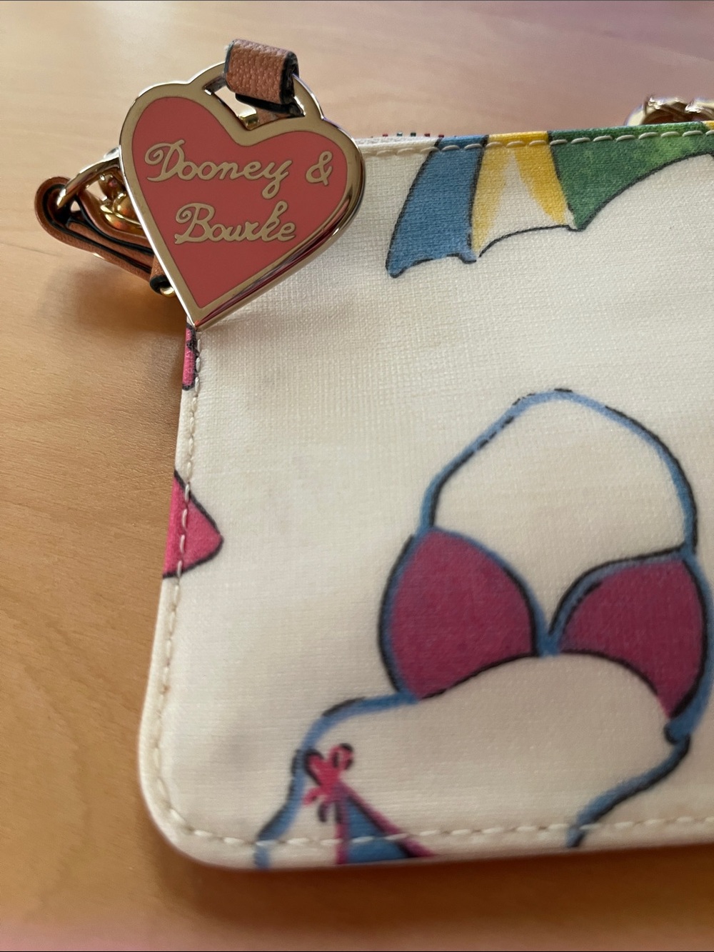 Dooney & Bourke Cream Wallet with Pink and Blue Motif and Heart Charm - Picture 8 of 11